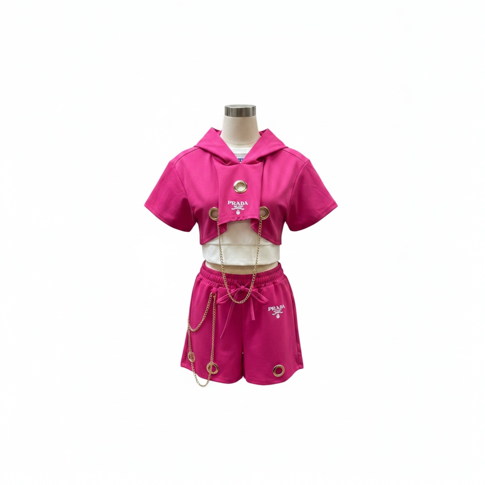 Compleu fete Model PR Roz Fucsia – Hanorac scurt & pantaloni scurți