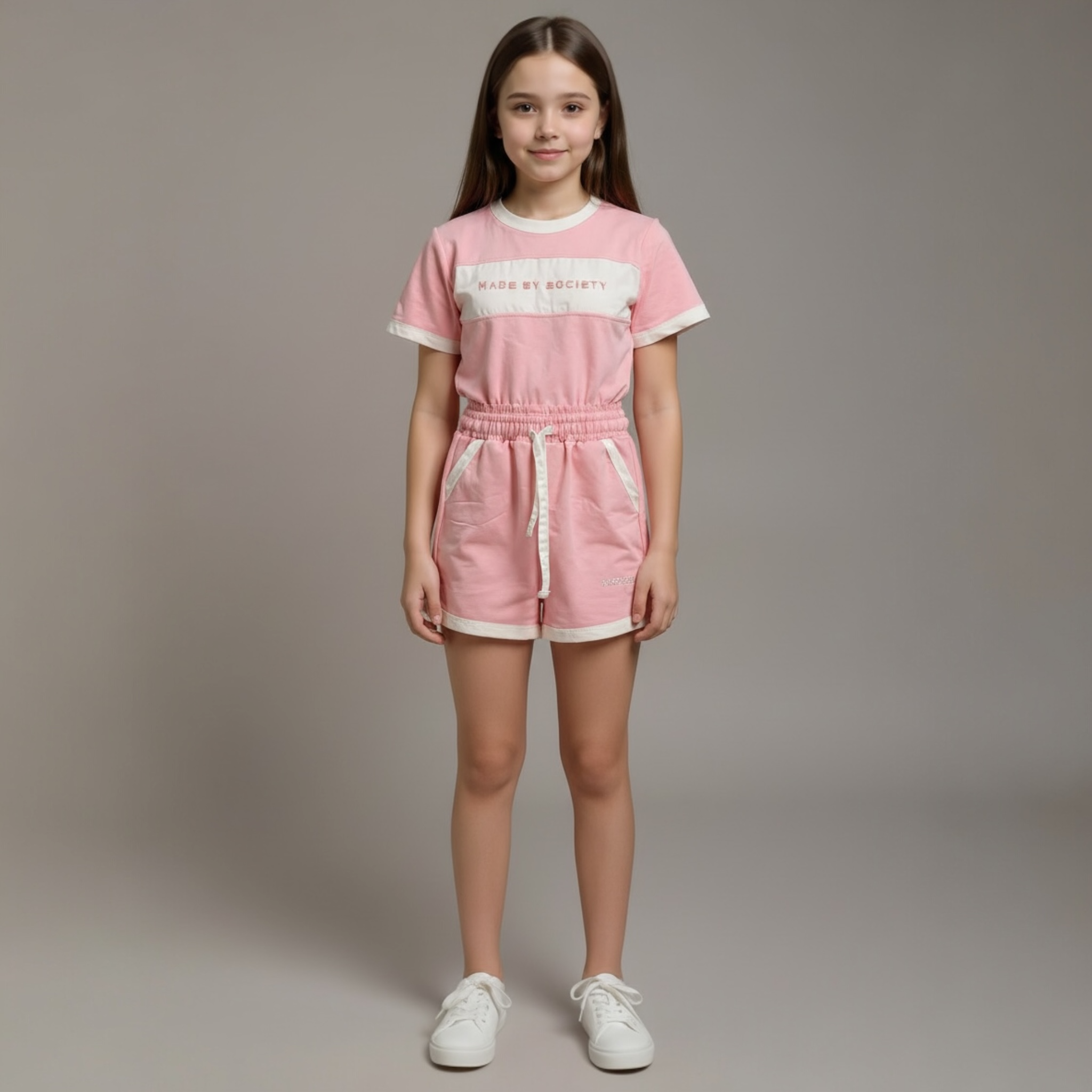 Compleu fete Model MS Roz – Tricou & pantaloni scurți
