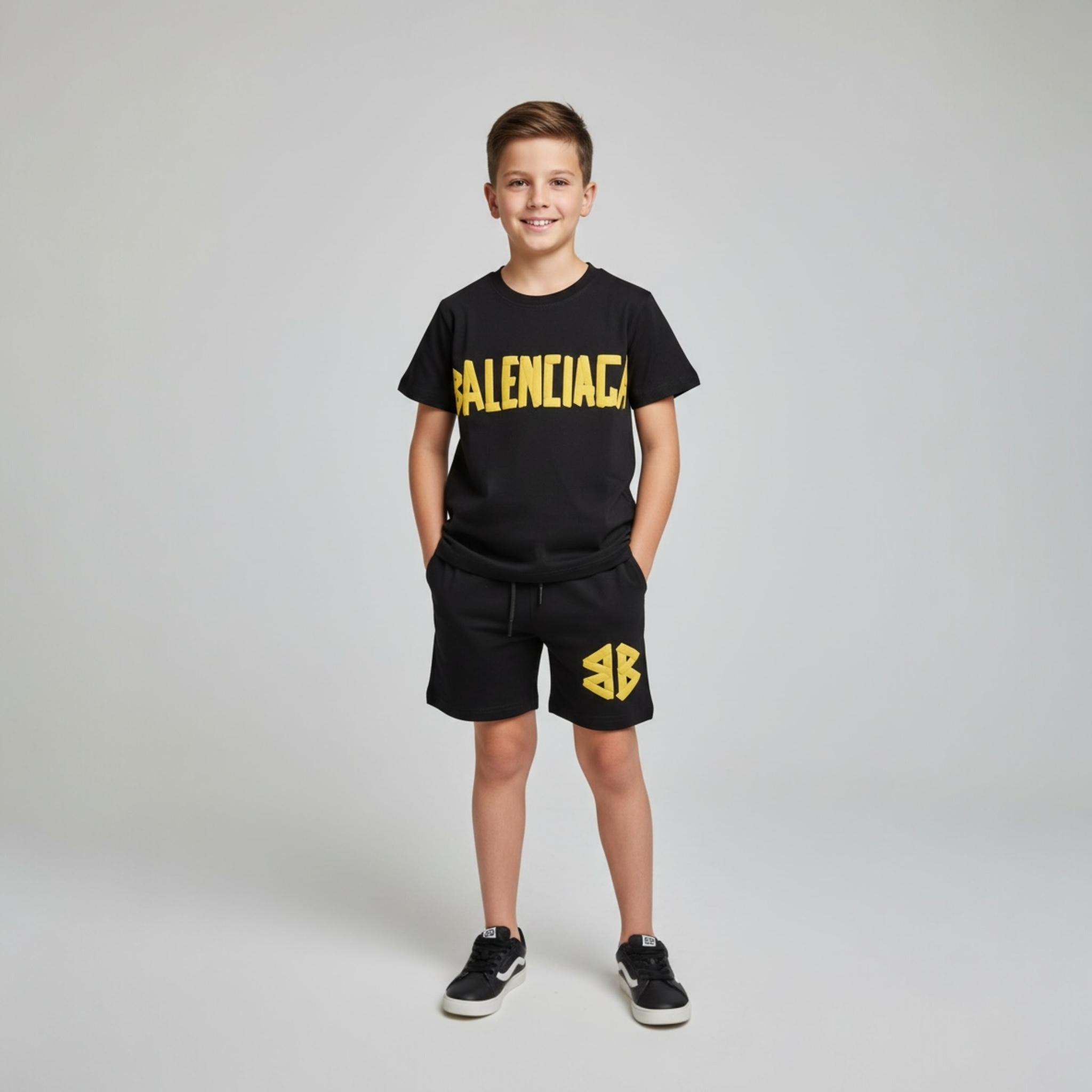 Compleu copii Model BG Black & Gold – Tricou + Pantaloni Scurți
