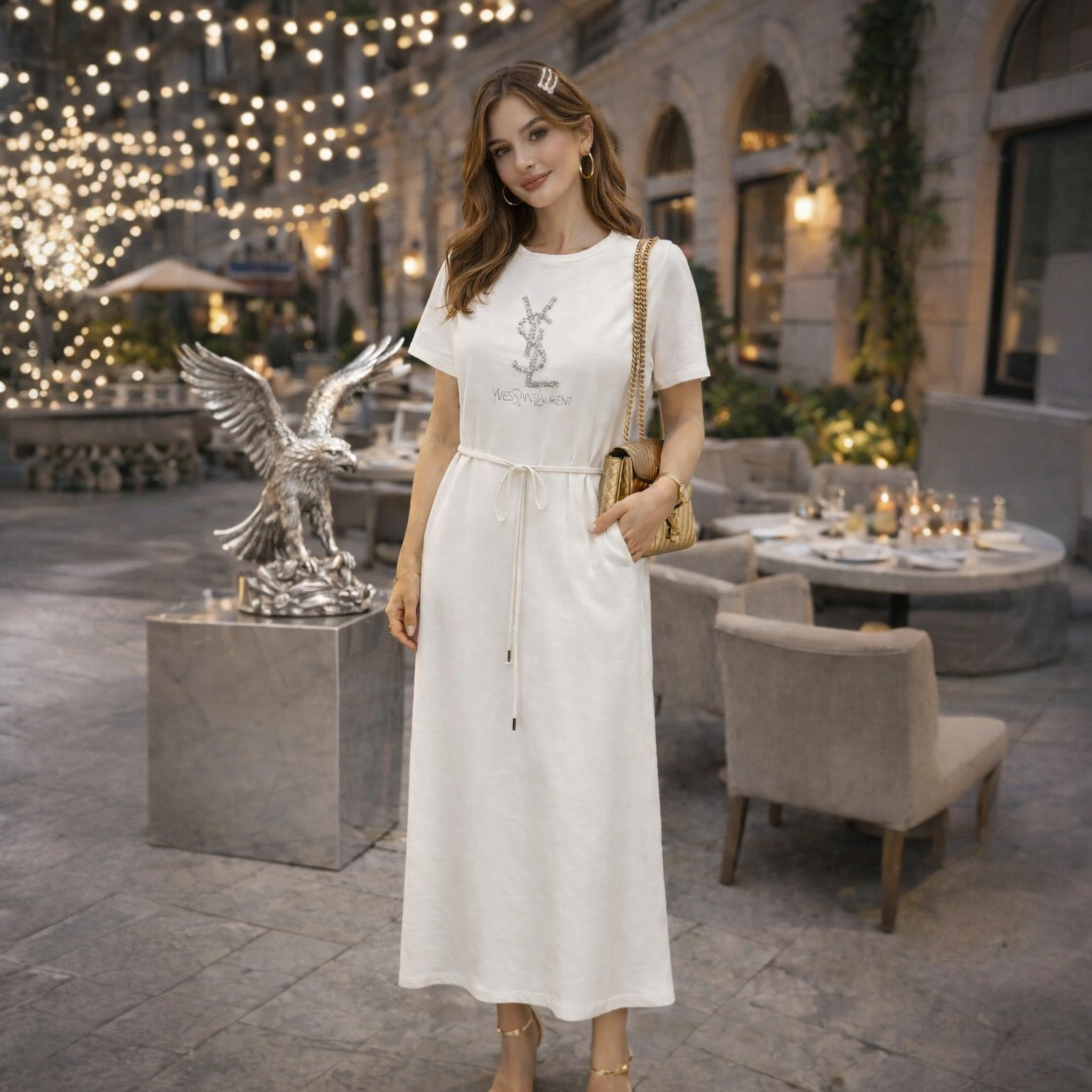 Rochie Premium YSL Albă – Eleganță Casual Chic