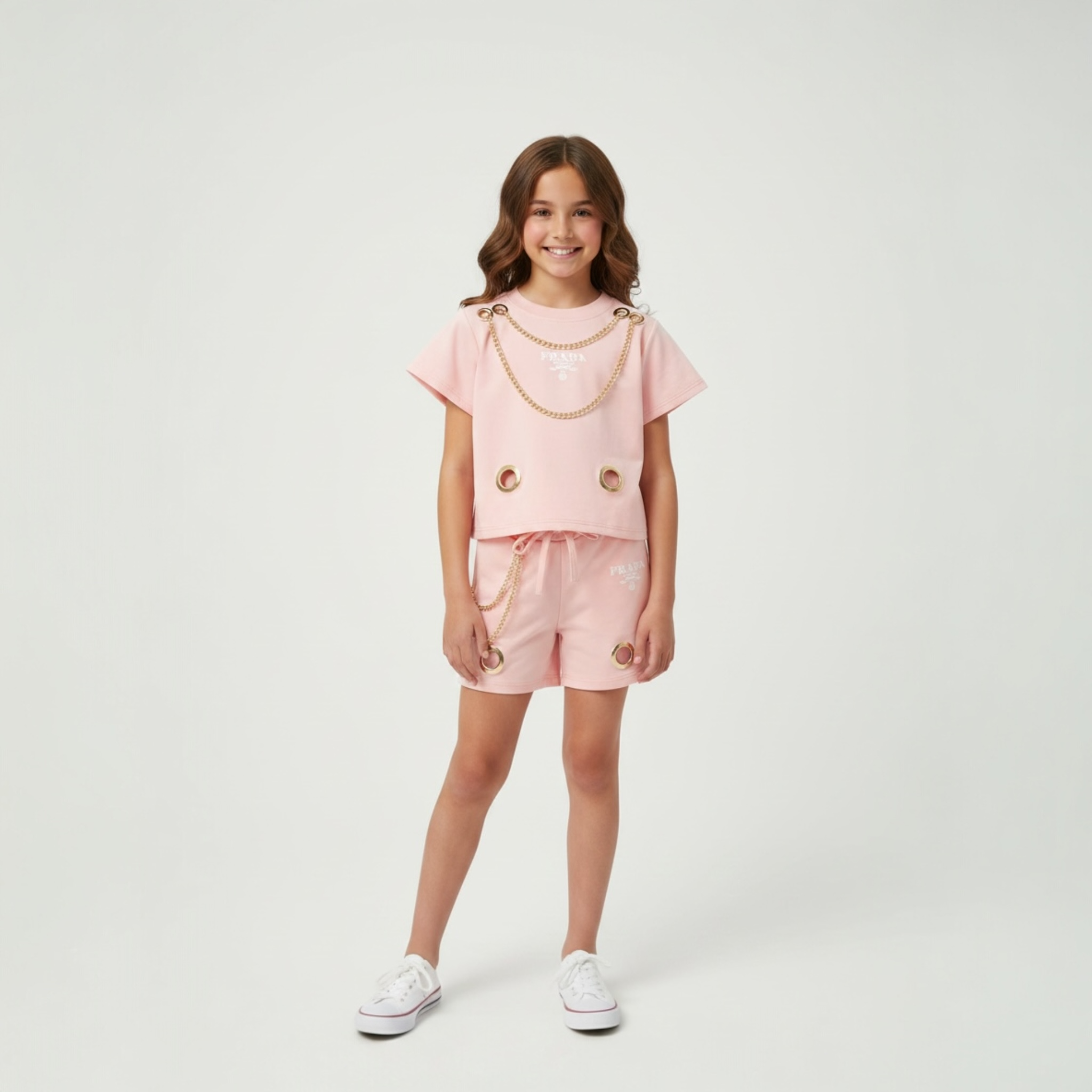 Compleu fete Model PR din bumbac – Roz | Tricou & pantaloni scurți