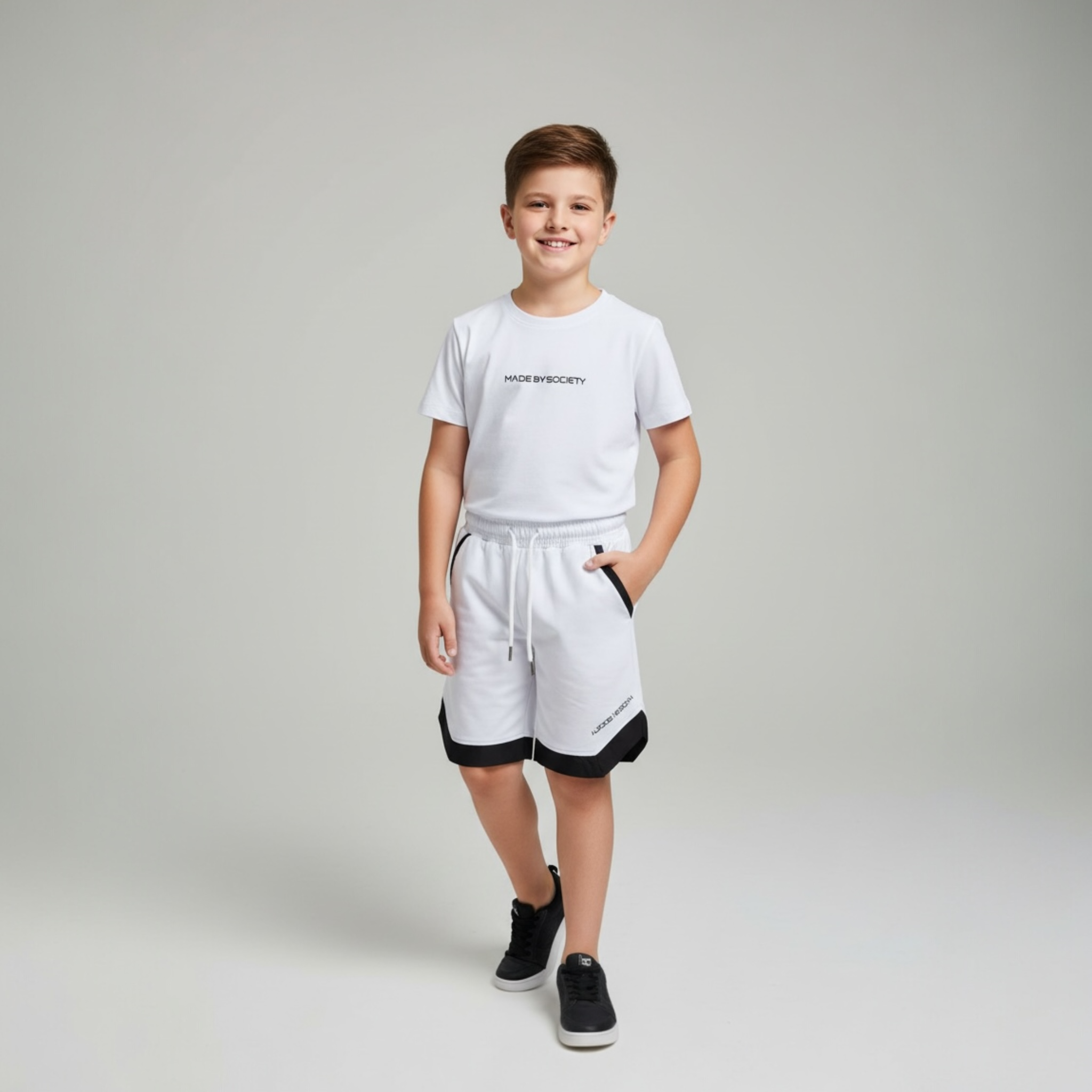 Set Tricou & Pantaloni Scurți Copii Model MBS White