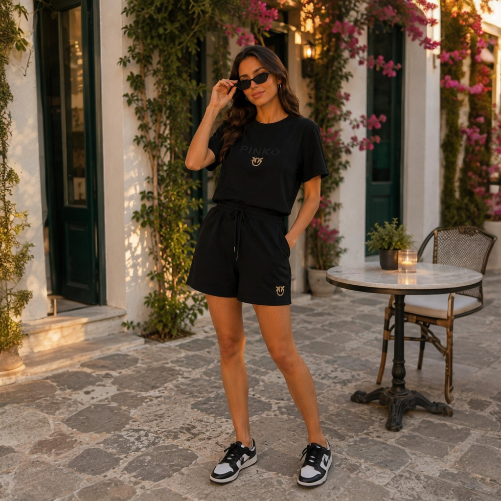 Compleu Premium Pinko Negru – Tricou & Pantaloni Scurți