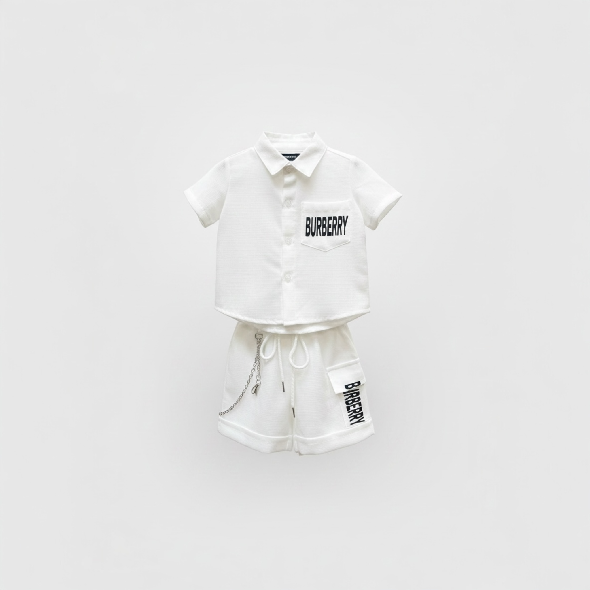 Compleu copii Model BRB din in – Alb | Cămașă & pantaloni scurți