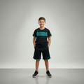 Compleu băieți Model MS Negru/Verde – Tricou & pantaloni scurți